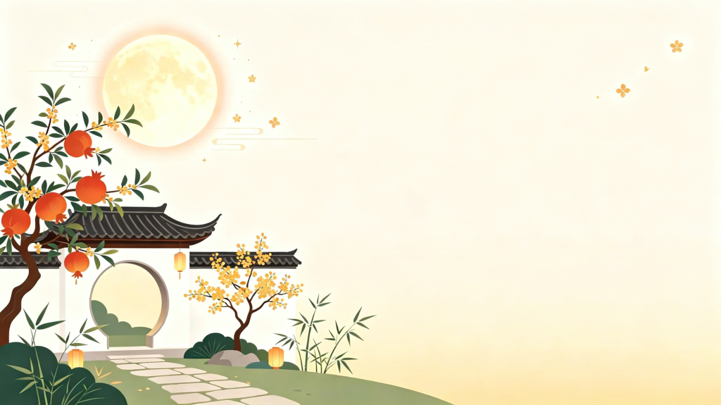 中秋江南水乡扁平风插画背景