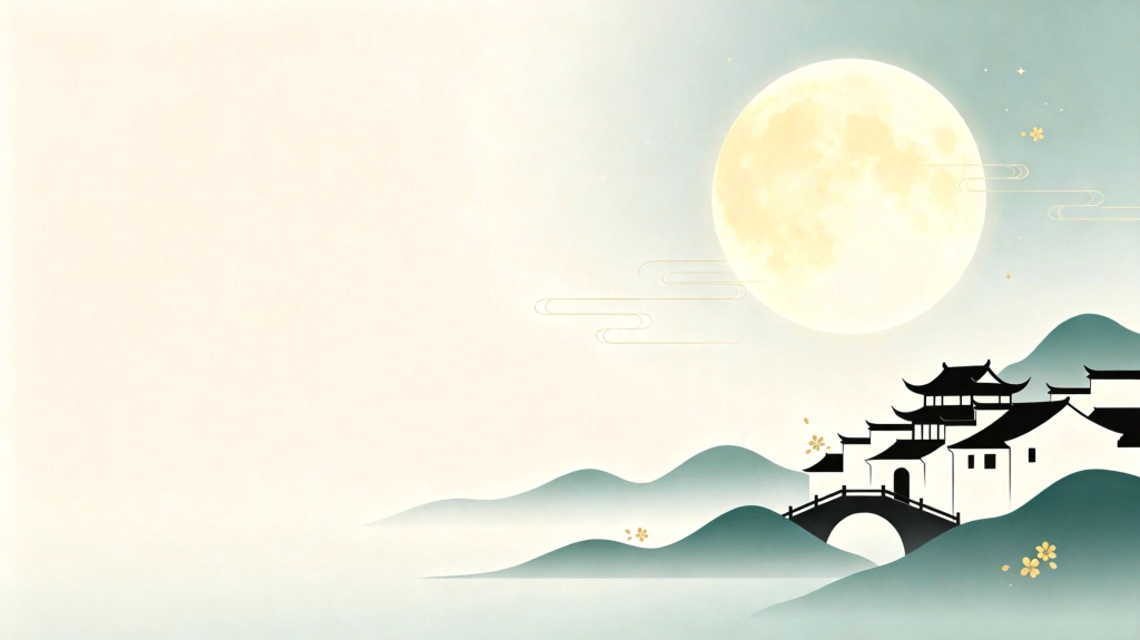 中秋江南水乡扁平风插画背景