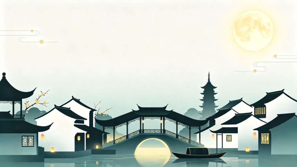 中秋节中秋中式江南水乡插画背景