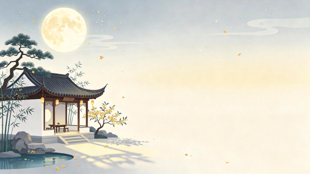 中秋江南水乡扁平风插画背景