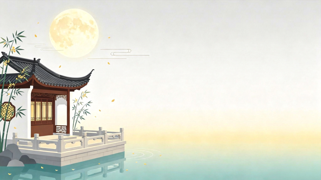 中秋江南水乡扁平风插画背景