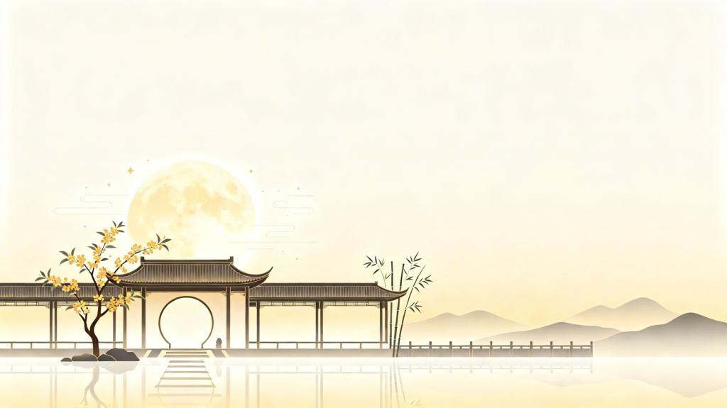 中秋中式庭院扁平风插画背景