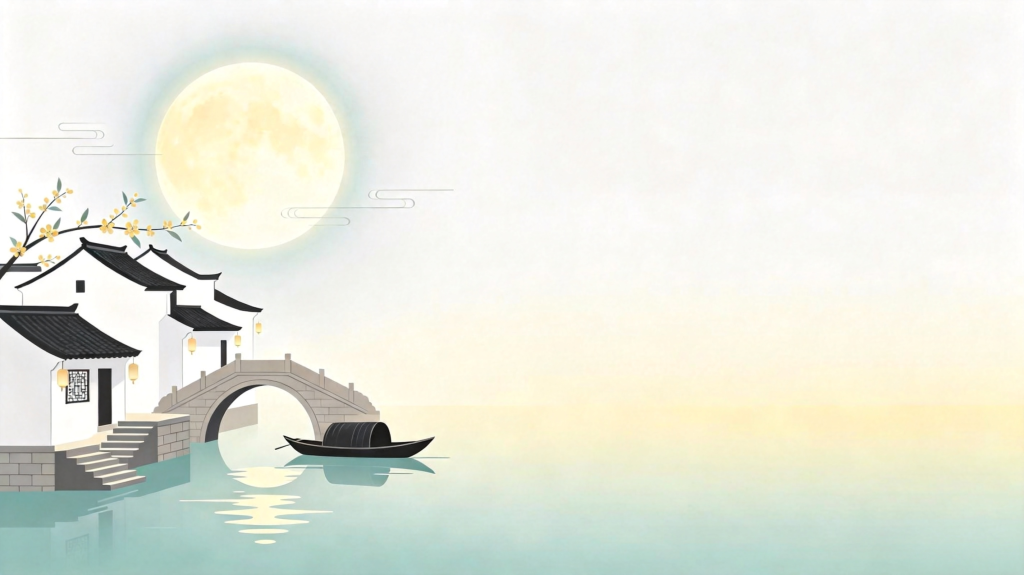 中秋节中秋中式江南水乡插画背景