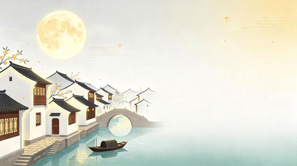 中秋节中秋中式江南水乡插画背景