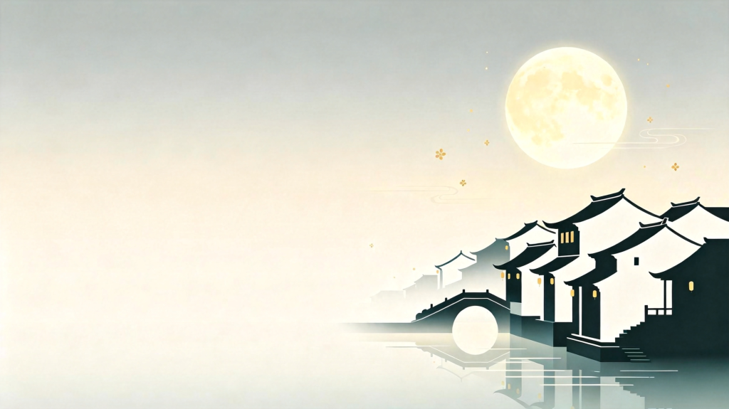 中秋节中秋中式江南水乡插画背景