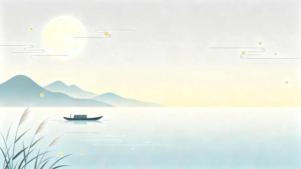 中秋节中秋中国风山水渔舟插画背景