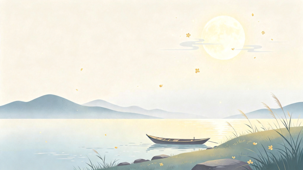 中秋节中秋中国风山水渔舟插画背景
