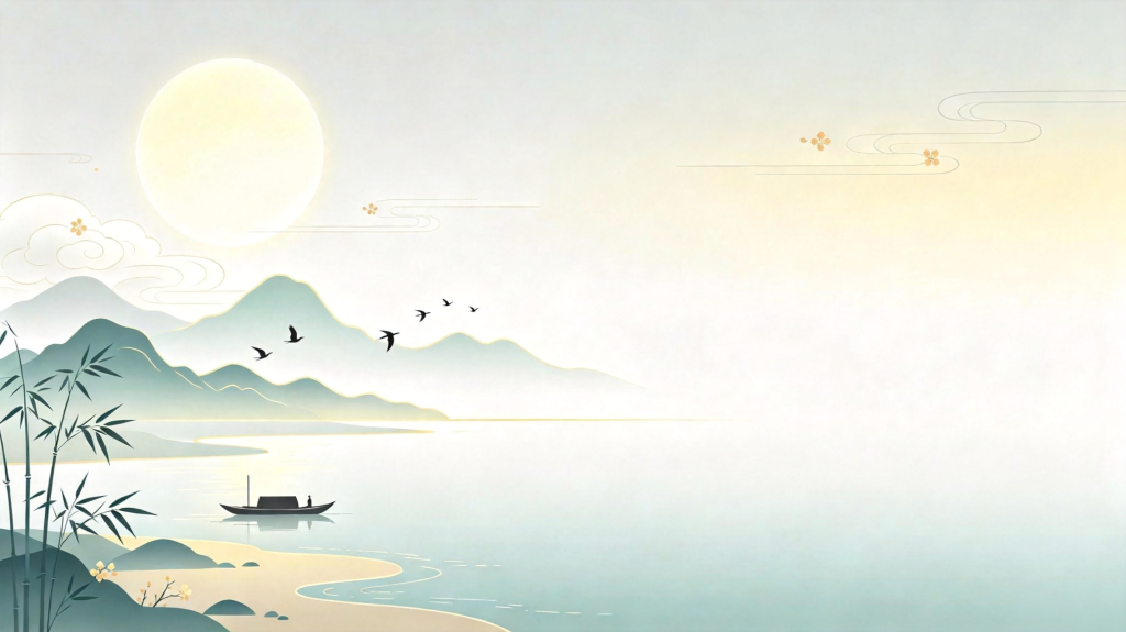 中秋节中秋中国风山水渔舟插画背景