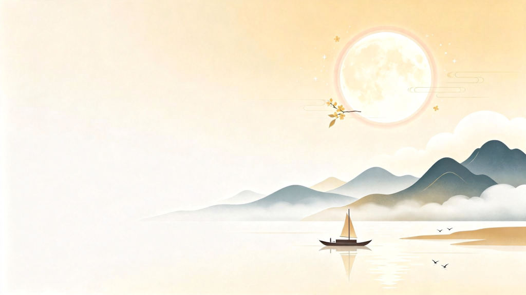 中秋节中秋中国风山水渔舟插画背景