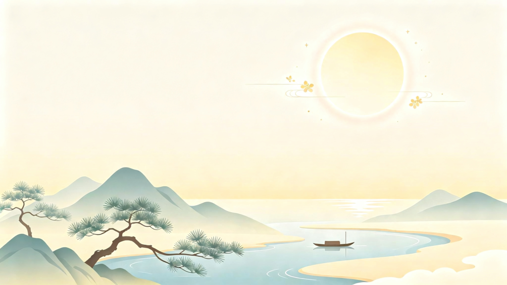 中秋节中秋中国风山水渔舟插画背景