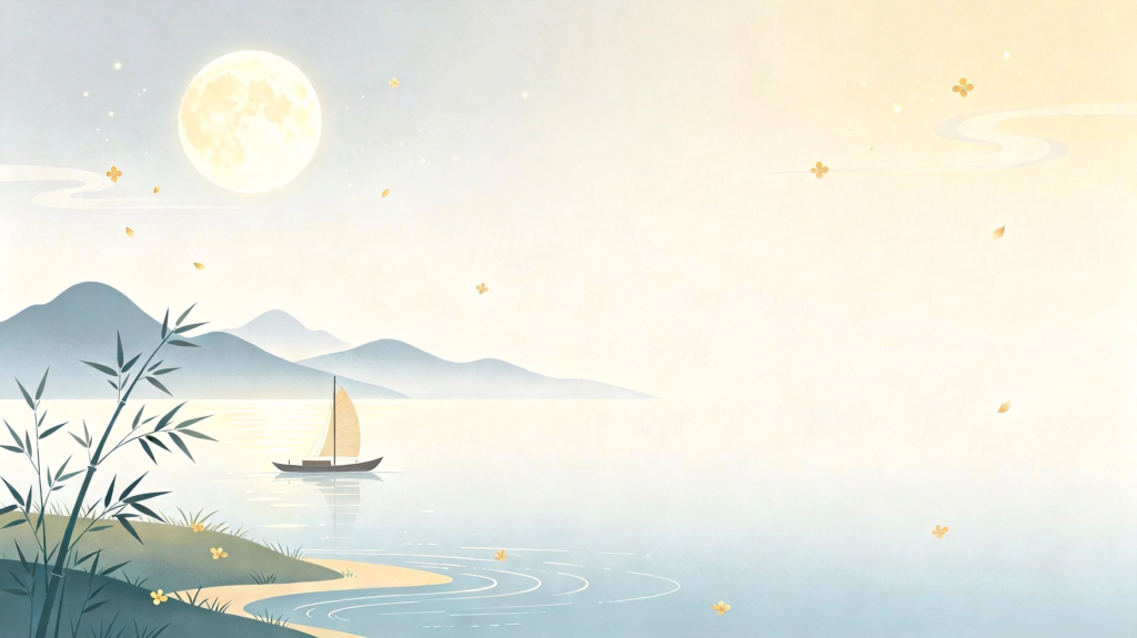 中秋节中秋中国风山水渔舟插画背景