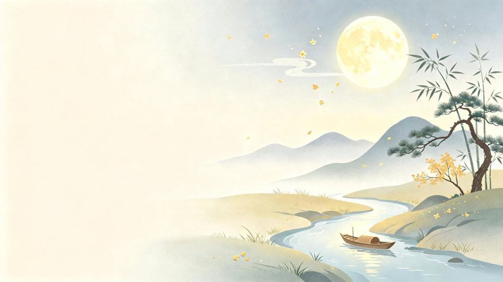 中秋节中秋中国风山水渔舟插画背景
