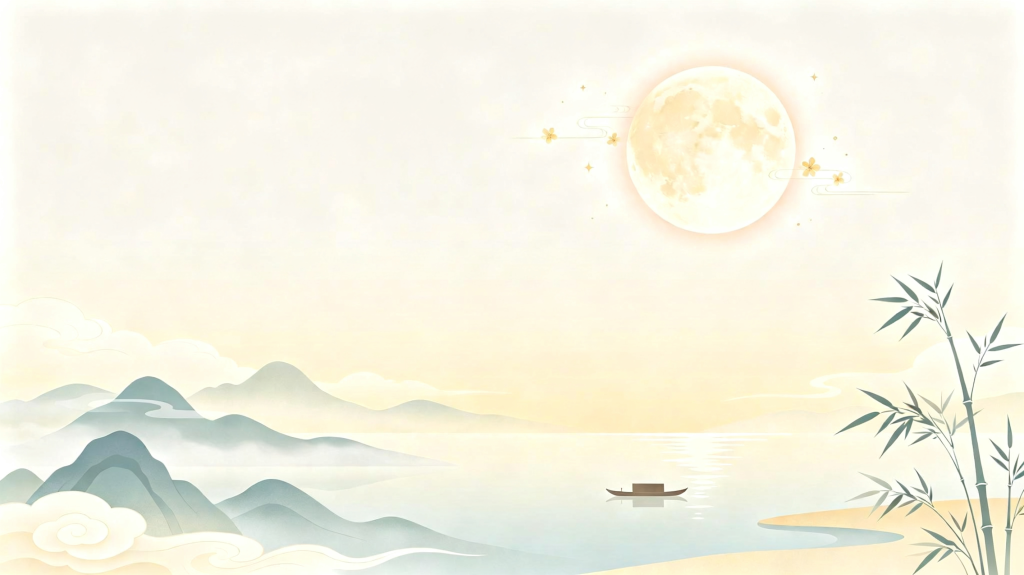 中秋节中秋中国风山水渔舟插画背景