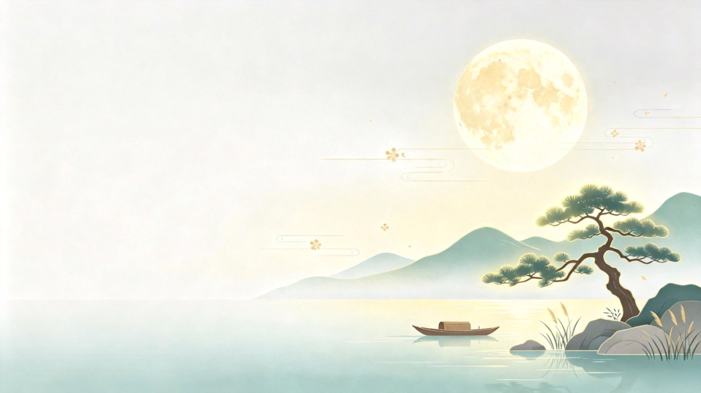 中秋节中秋中国风山水渔舟插画背景