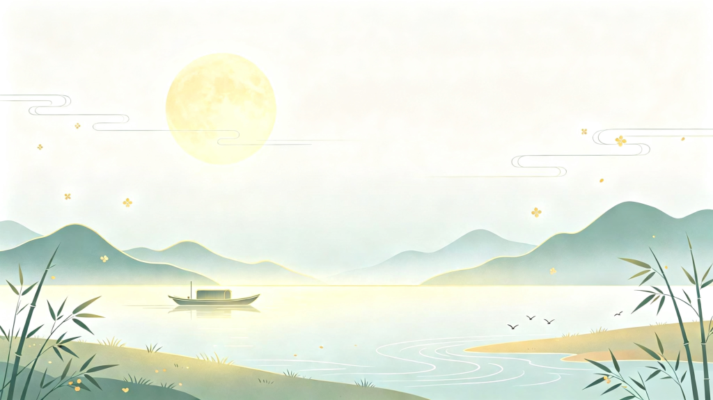 中秋节中秋中国风山水渔舟插画背景