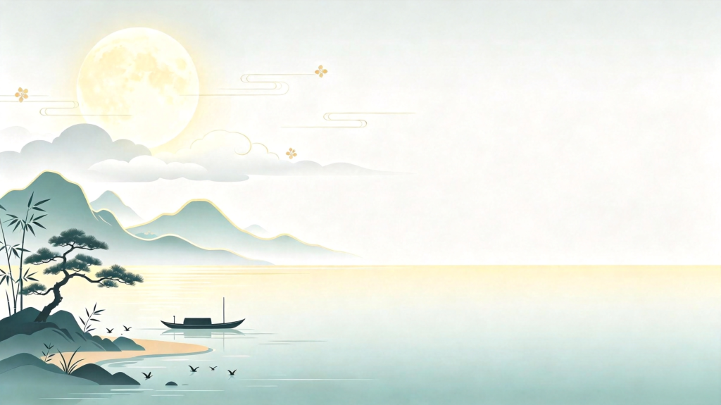 中秋节中秋中国风山水渔舟插画背景