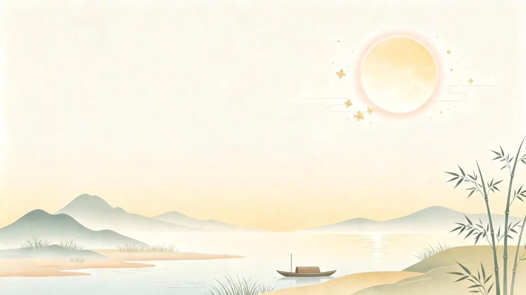 中秋节中秋中国风山水渔舟插画背景