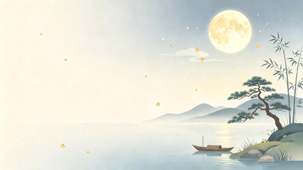 中秋节中秋中国风山水渔舟插画背景
