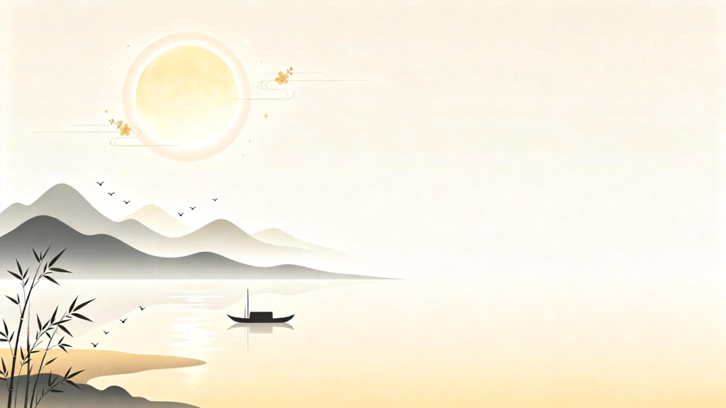 中秋节中秋中国风山水渔舟插画背景