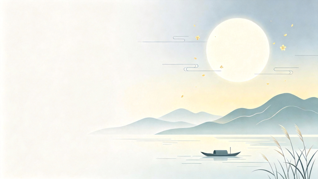 中秋节中秋中国风山水渔舟插画背景