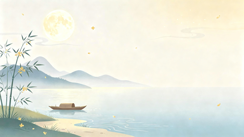 中秋节中秋中国风山水渔舟插画背景
