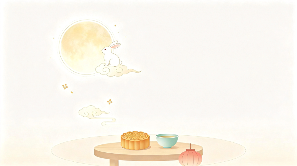 中秋玉兔浅色扁平风插画背景