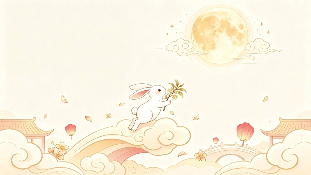 中秋玉兔浅色扁平风插画背景