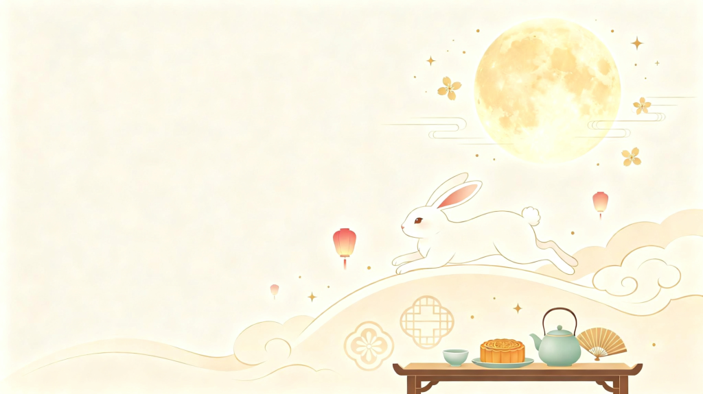 中秋玉兔浅色扁平风插画背景