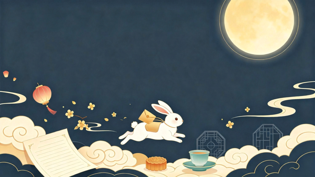 中秋玉兔扁平风插画背景