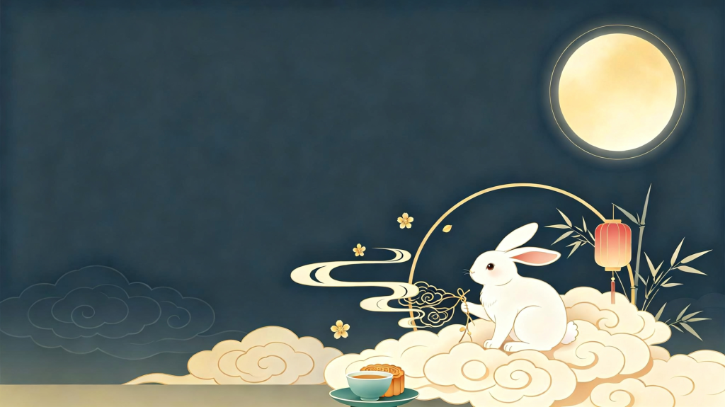 中秋玉兔扁平风插画背景