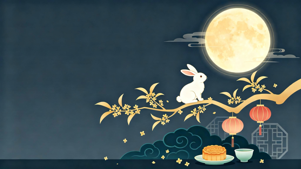 中秋玉兔扁平风插画背景