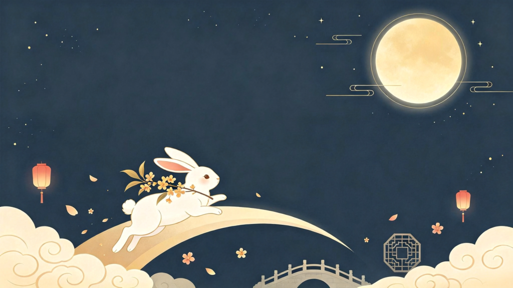 中秋玉兔扁平风插画背景