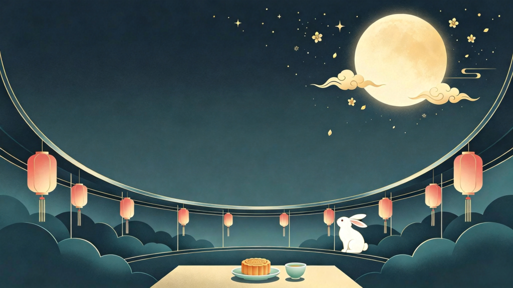 中秋玉兔扁平风插画背景