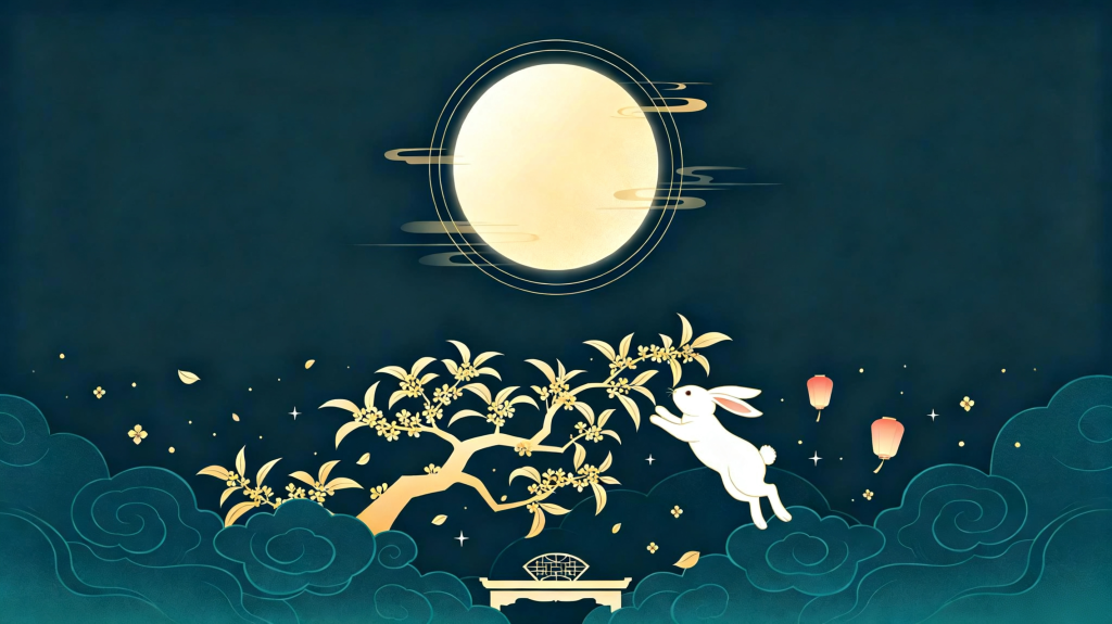 中秋玉兔扁平风插画背景