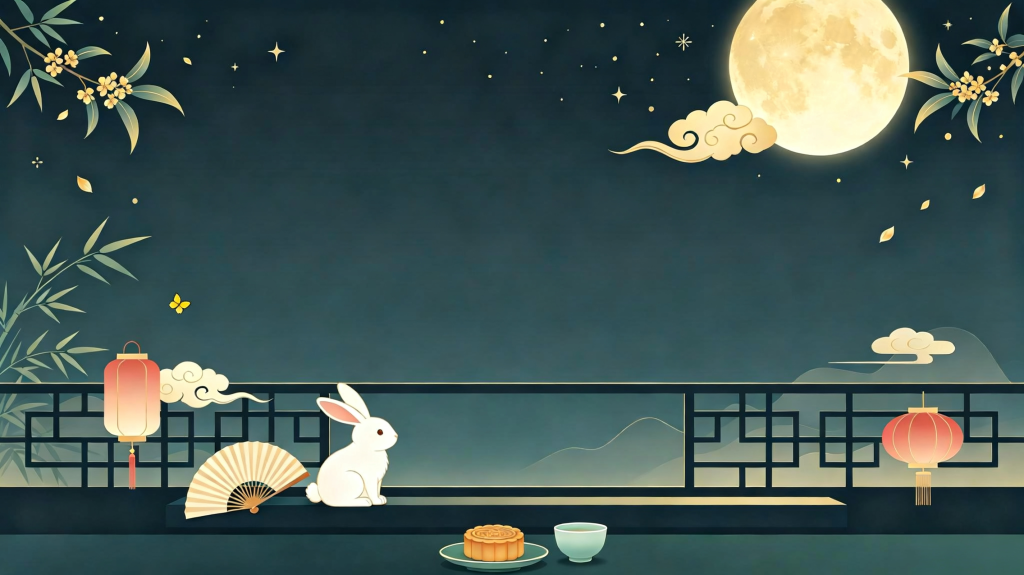 中秋玉兔扁平风插画背景