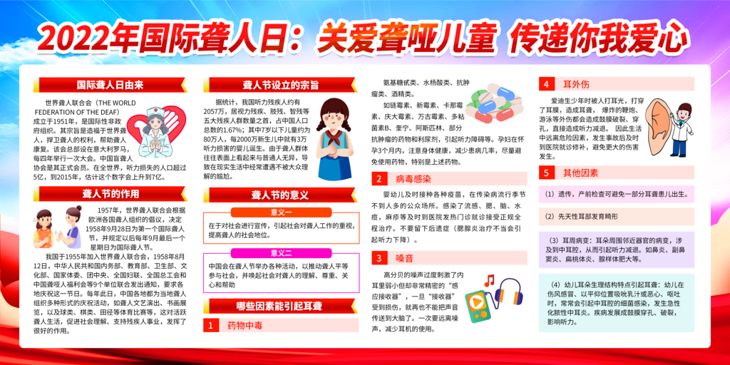 国际聋人节关爱聋哑人宣传栏展板海报