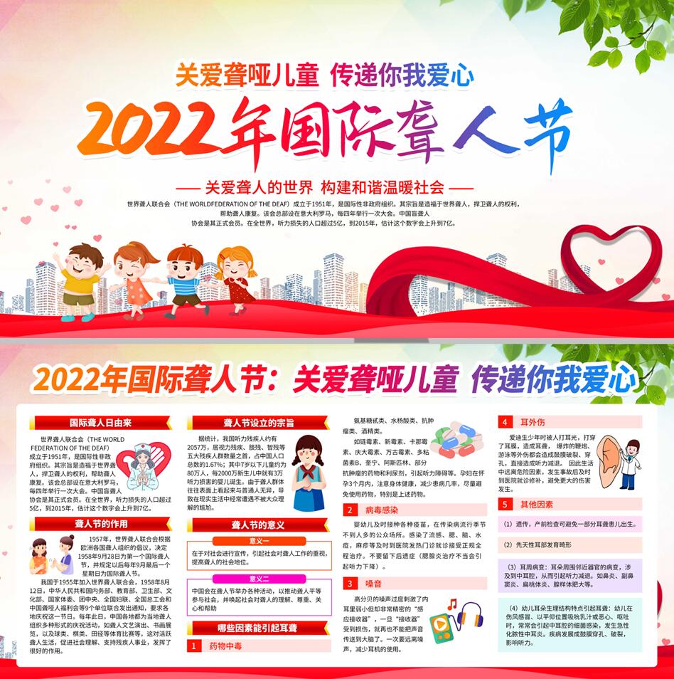 国际聋人节关爱聋哑人宣传栏展板海报