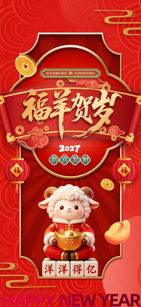 2027羊年新年春节元旦海报
