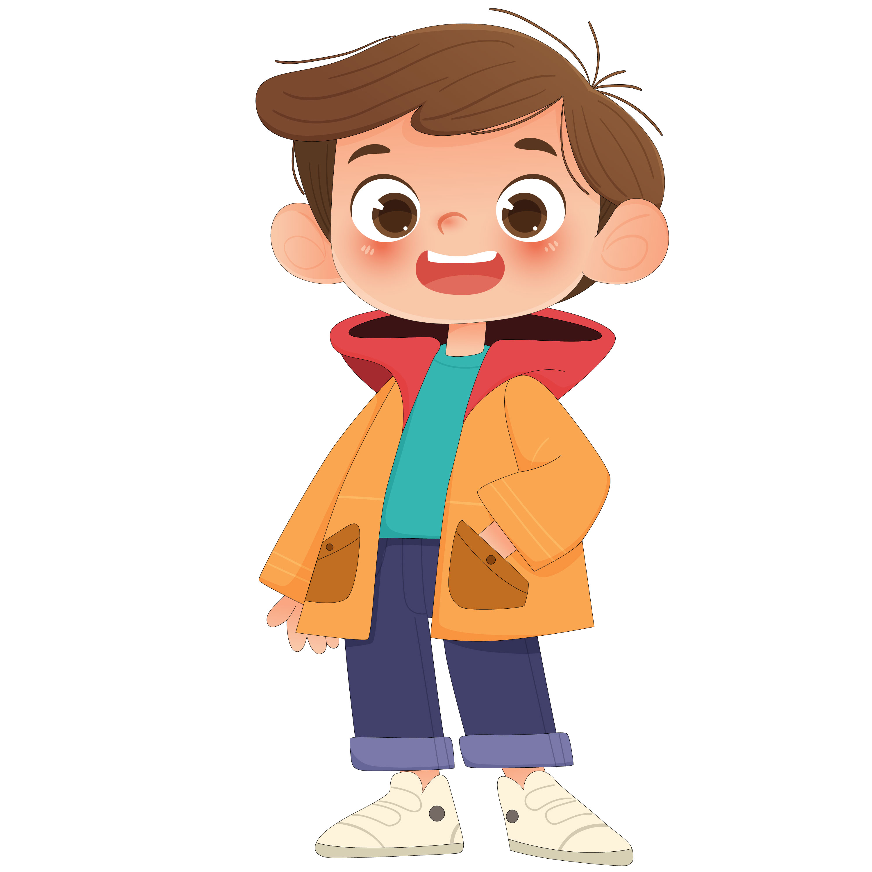 秋季穿黄色外套可爱开心小男孩卡通儿童插画