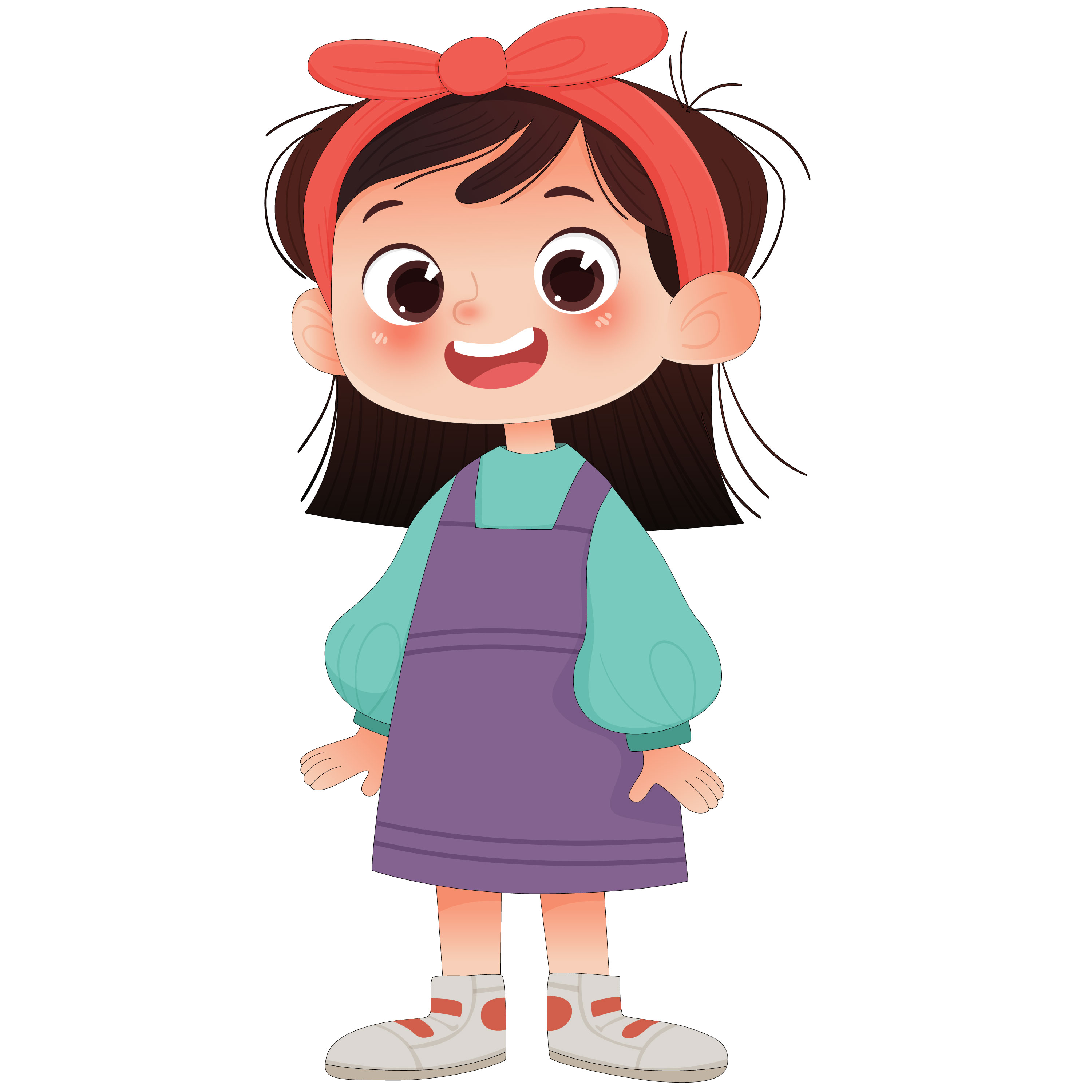 秋季蝴蝶结发夹背带裙可爱小女孩儿童插画