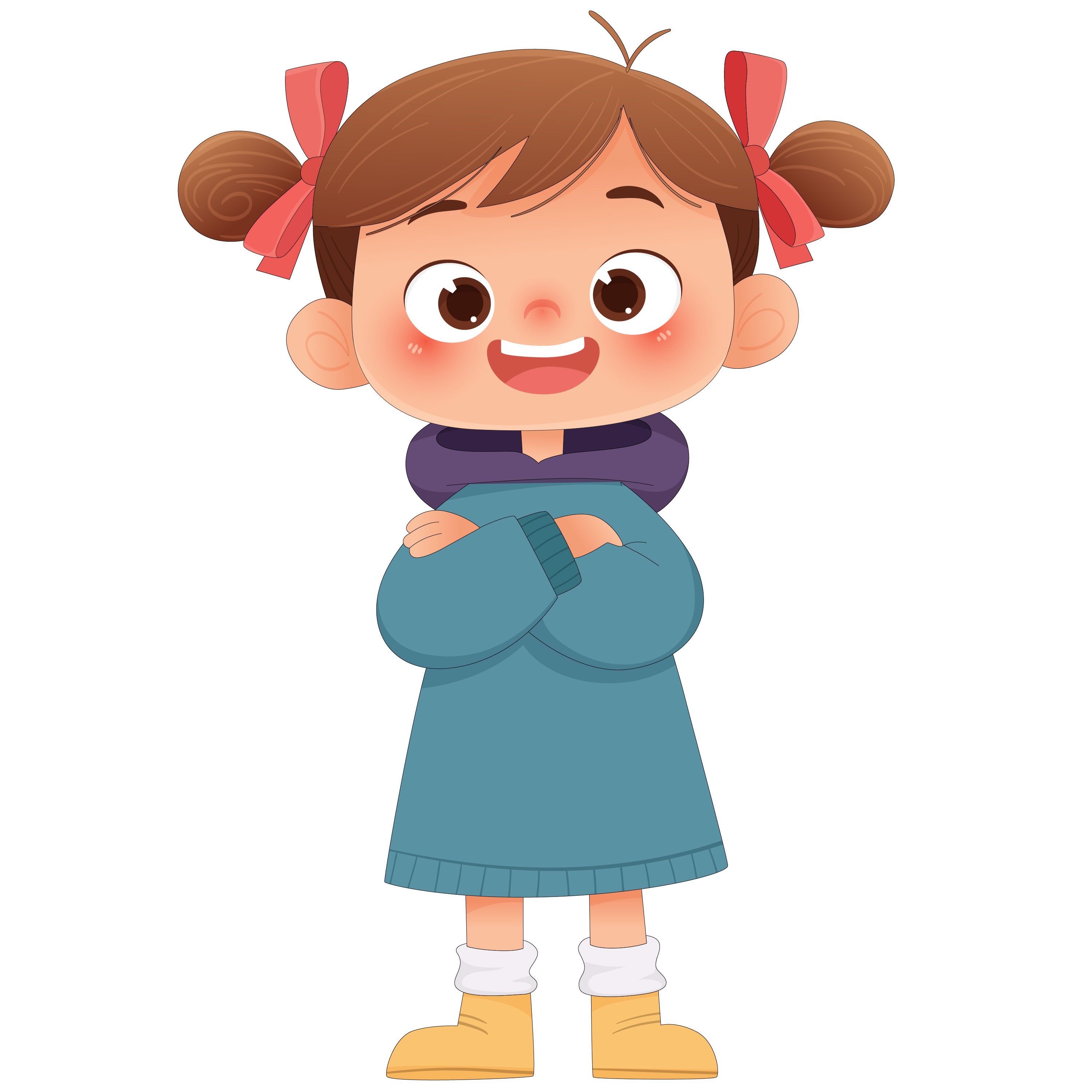 秋季双马尾蝴蝶结可爱小女孩卡通儿童插画