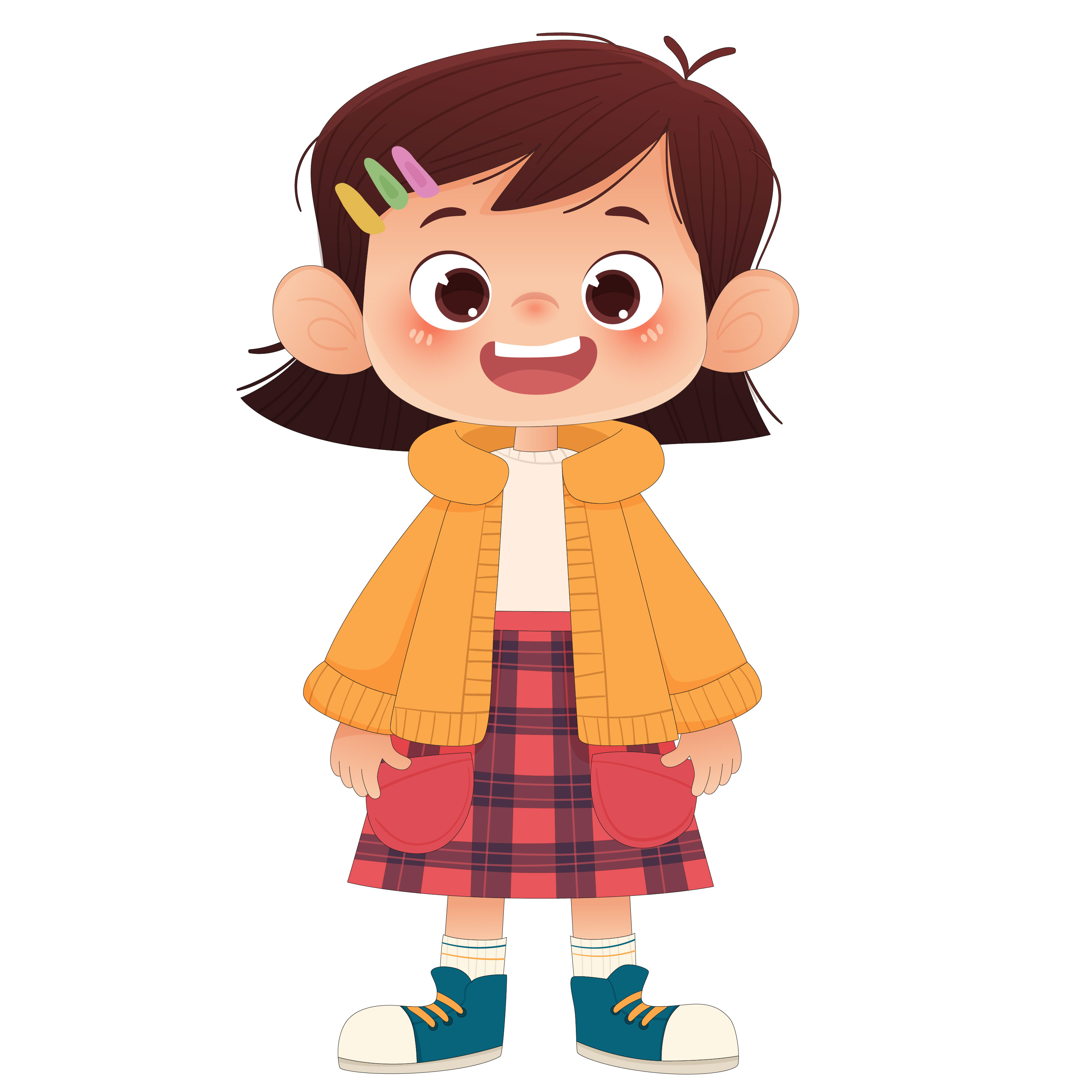 穿格子裙短外套可爱小女孩秋装秋季儿童插画