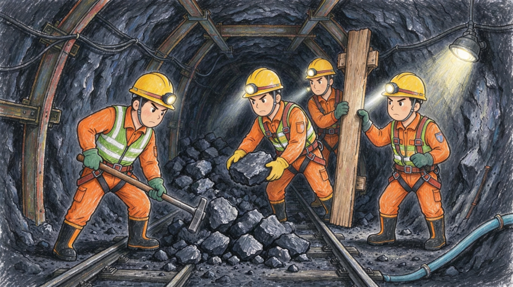 煤矿安全事故矿井救援人物形象卡通插画