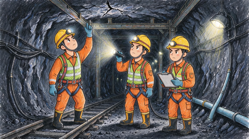 煤矿安全事故矿井救援人物形象卡通插画