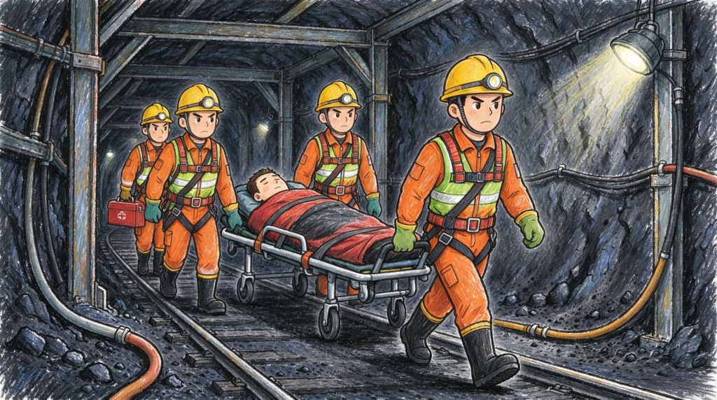 煤矿安全事故矿井救援人物形象卡通插画
