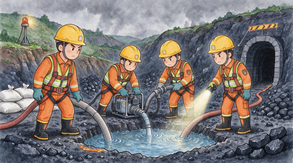 煤矿安全事故地面救援人物形象卡通插画