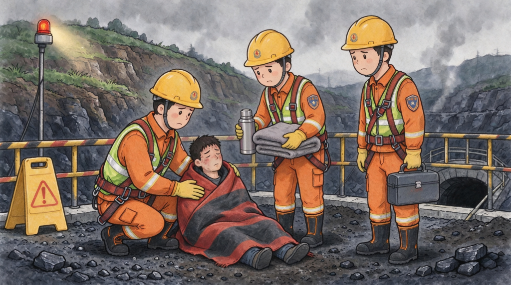 煤矿安全事故地面救援人物形象卡通插画