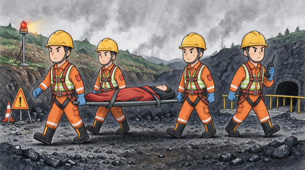 煤矿安全事故地面救援人物形象卡通插画