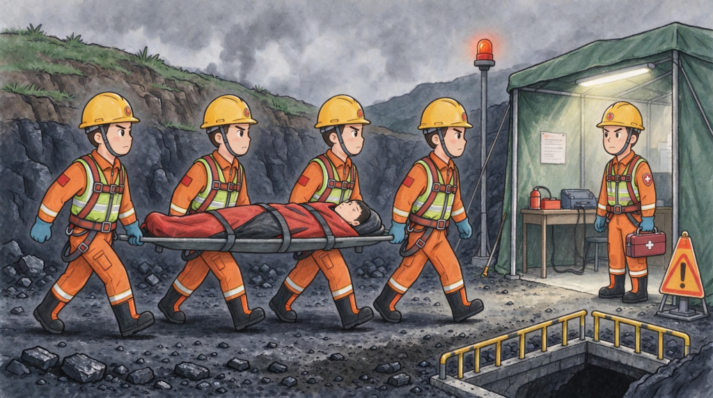 煤矿安全事故地面救援人物形象卡通插画