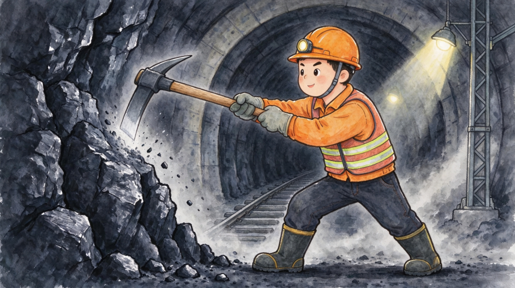 煤矿安全地下开采人物形象卡通插画